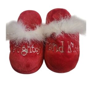Slippers Velvety Red Feather Boa Trim‎ White Embroidered  Women's 7-8a